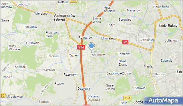 mapa Antoniew, Antoniew gmina Aleksandrów Łódzki na mapie Targeo